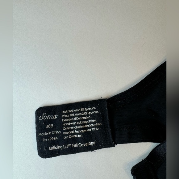 SOMA Black Lace Enticing Lift Full Coverage 36B Bra - Picture 4 of 8